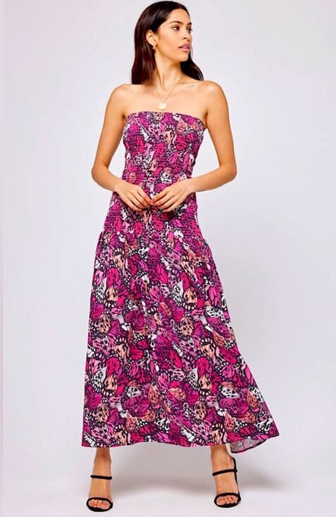 L Space Dresses & Skirts - L*Space Lila Strapless Maxi Dress Wings N Things Pink Butterfly Print Small NWT